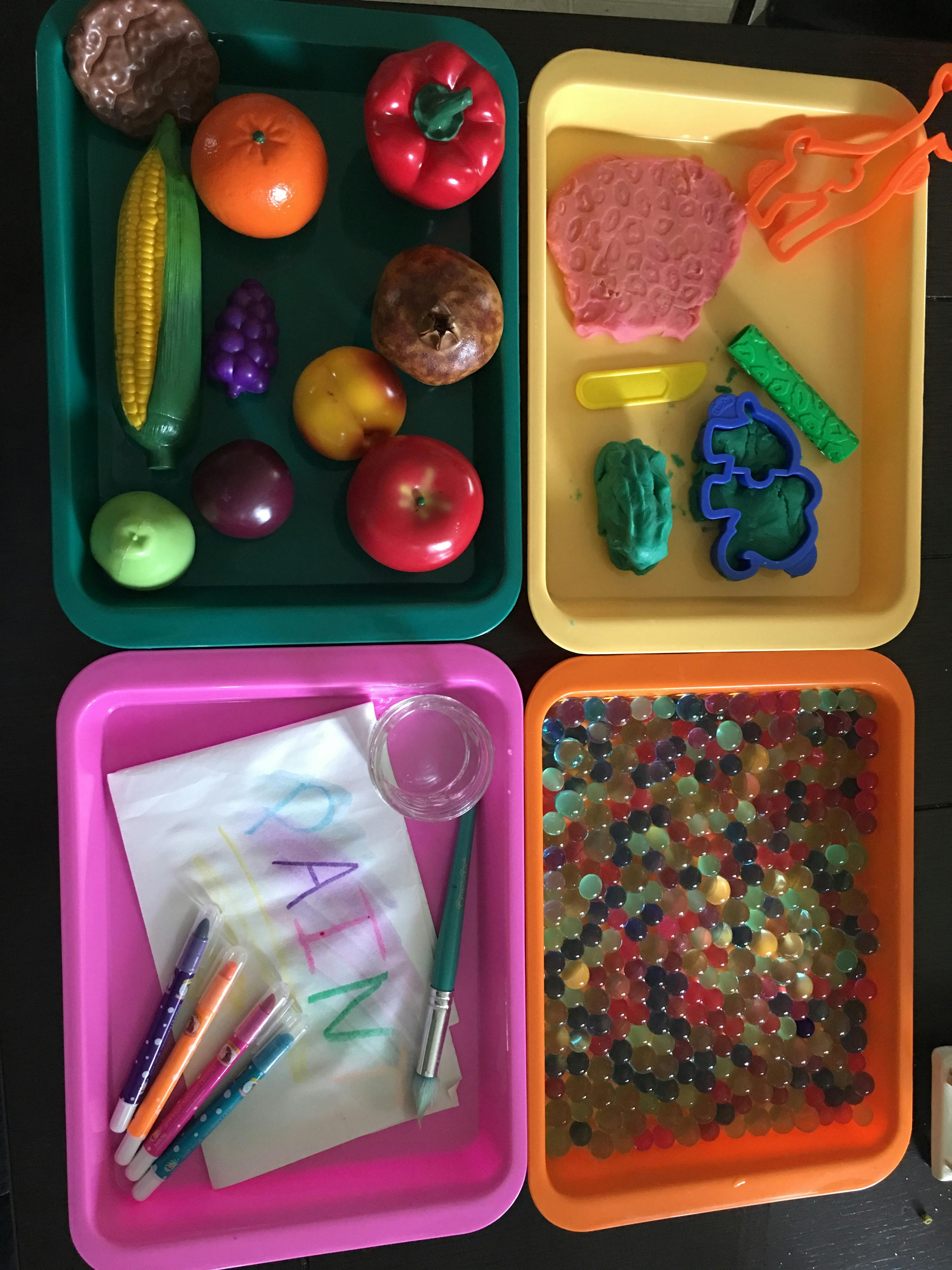 Set of 4 Activity Plastic Tray Art + Crafts Organizer Tray Doodle Hog